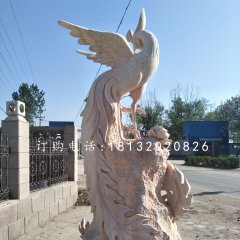 石雕凤凰,晚霞红神兽