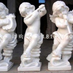 吹拉弹唱小天使石雕,汉白玉小天使