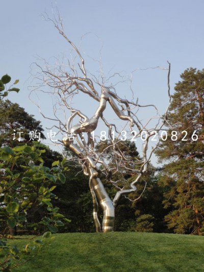 不锈钢树根雕塑，公园景观雕塑