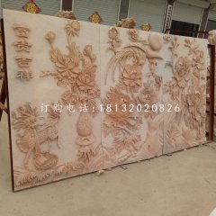 富贵吉祥石浮雕,晚霞红石浮雕