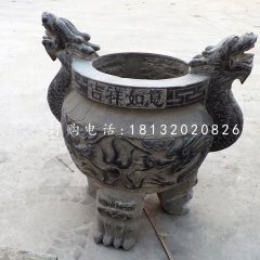 三足香炉石雕,青石圆形香炉