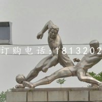 踢足球雕塑，不锈钢运动雕塑