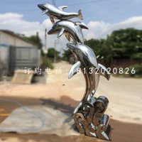 海豚戏水雕塑，不锈钢动物雕塑