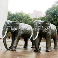 大象雕塑，玻璃钢仿铜动物雕塑