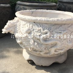 龙浮雕水缸,圆形石水缸