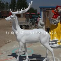 玻璃钢白色小鹿雕塑，公园动物雕塑