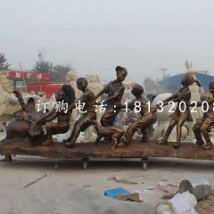拔萝卜雕塑,玻璃钢仿铜小品雕塑