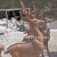 晚霞红小鹿雕塑，公园小鹿石雕