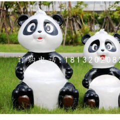 卡通熊猫雕塑,玻璃钢动物摆件