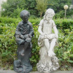 玻璃钢人物雕塑,小孩看书雕塑