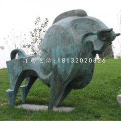 抽象牛雕塑,青銅開荒牛