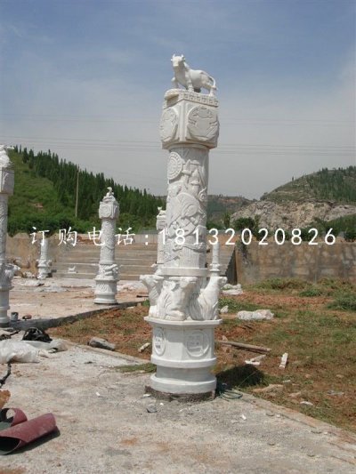 十二生肖柱石雕，汉白玉柱子 (1)