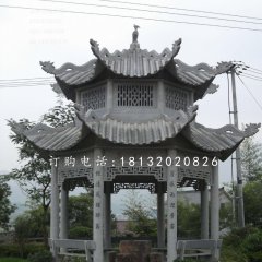 八角凉亭石雕,青石亭子