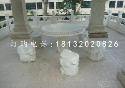 桌椅石雕，公园圆桌石雕