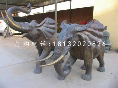 大象铜雕，象鼻向上铜雕 (1)