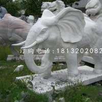 大理石大象，公园动物石雕