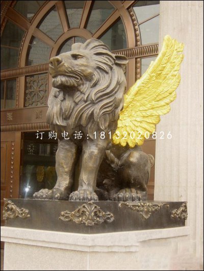 飞狮铜雕，银行门口铜狮子