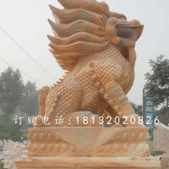 晚霞红麒麟雕塑,广场石雕神兽