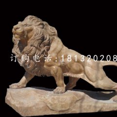 非洲狮石雕,晚霞红动物雕塑