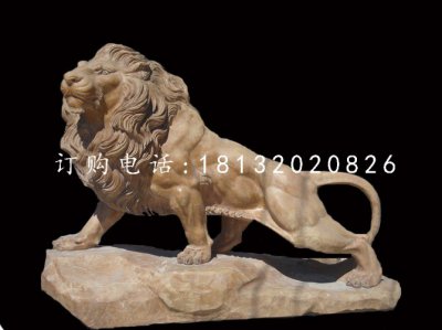 非洲狮石雕，晚霞红动物雕塑