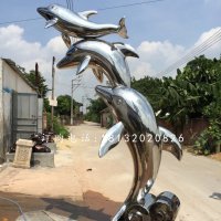不锈钢海豚，公园景观雕塑