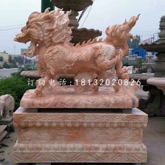 晚霞红麒麟,古代神兽石雕,门口麒麟石雕