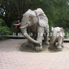 母子大象雕塑,公园石雕动物