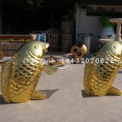 金色鲤鱼雕塑,玻璃钢仿真动物