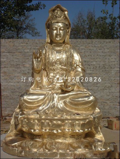 观音菩萨铜雕，坐式佛像