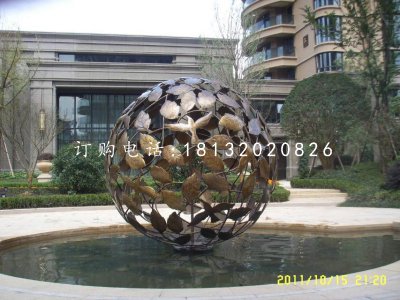 树叶球铜雕，景观球铜雕，小区景观铜雕