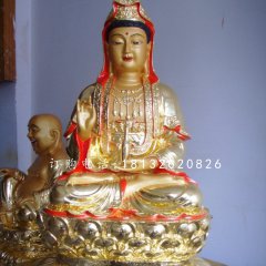 坐式铜观音,彩绘铜观音雕塑