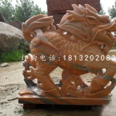 古代神兽石雕,晚霞红麒麟雕塑