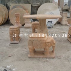 象凳石雕,晚霞红桌椅