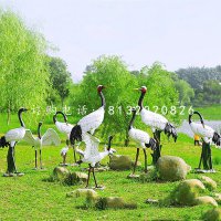 玻璃钢丹顶鹤，仿真动物雕塑，公园景观雕塑