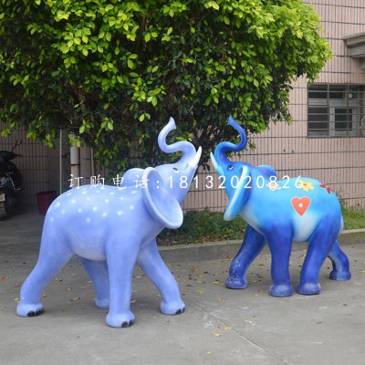 玻璃钢彩绘大象，彩绘动物，公园景观雕塑 (6)