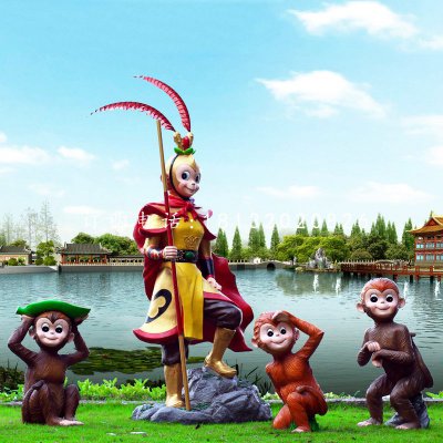 孙悟空和小猴子雕塑，玻璃钢卡通动物雕塑 (4)