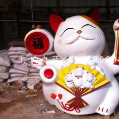 玻璃钢招财猫,卡通动物雕塑,商场景观雕塑
