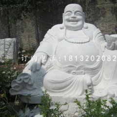 汉白玉拿元宝的弥勒佛,寺庙佛像石雕