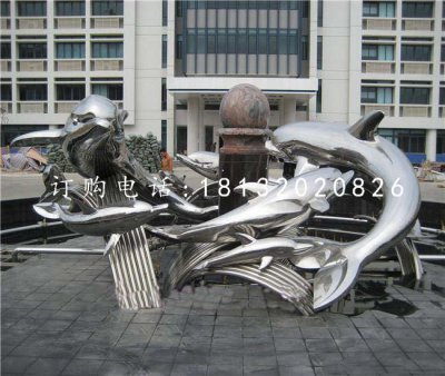 浪花和海豚雕塑 不锈钢动物雕塑 (2)