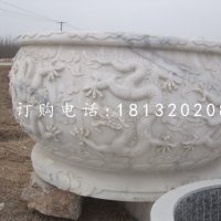 龙浮雕水缸 圆形石水缸