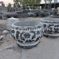 圆形水缸石雕,青石水缸