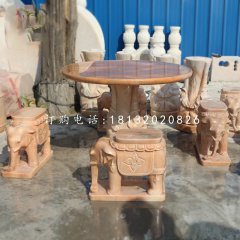 晚霞红桌椅,象桌象凳石雕