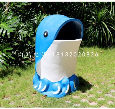 海豚造型垃圾桶雕塑，玻璃钢卡通垃圾桶