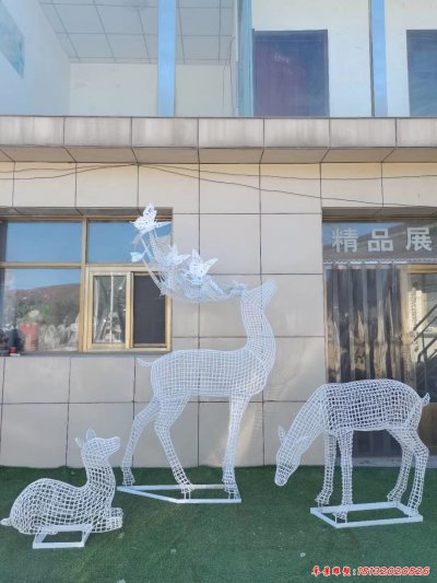 不锈钢编织鹿组合雕塑