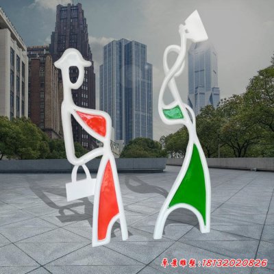 不锈钢剪影购物人物雕塑