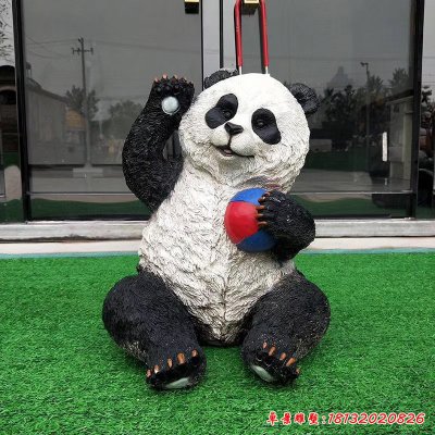 玻璃钢抱球熊猫雕塑