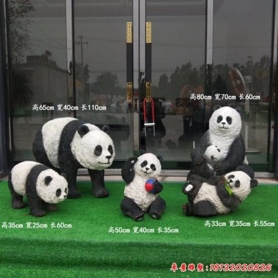 玻璃钢玩耍熊猫雕塑