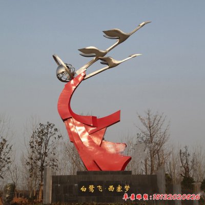 不锈钢抽象飞翔的白鹭雕塑