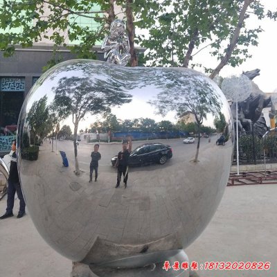 不锈钢公园大型镜面苹果雕塑
