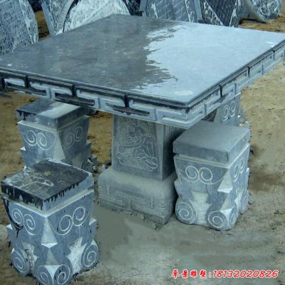 大理石方形桌凳雕塑